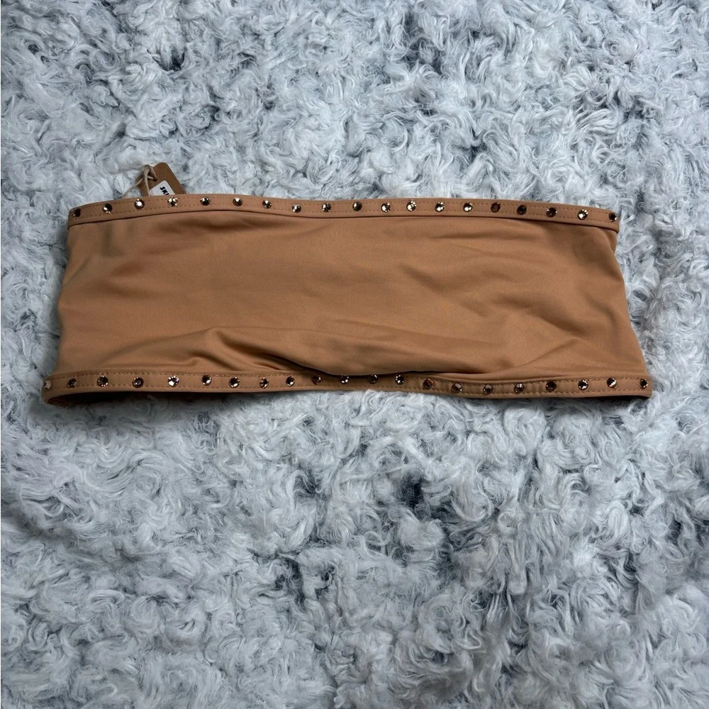 Skims Studded Tan Bandeau swim Top NWT